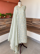 Grey Banarsi khaddi georgette chinon applique suit set