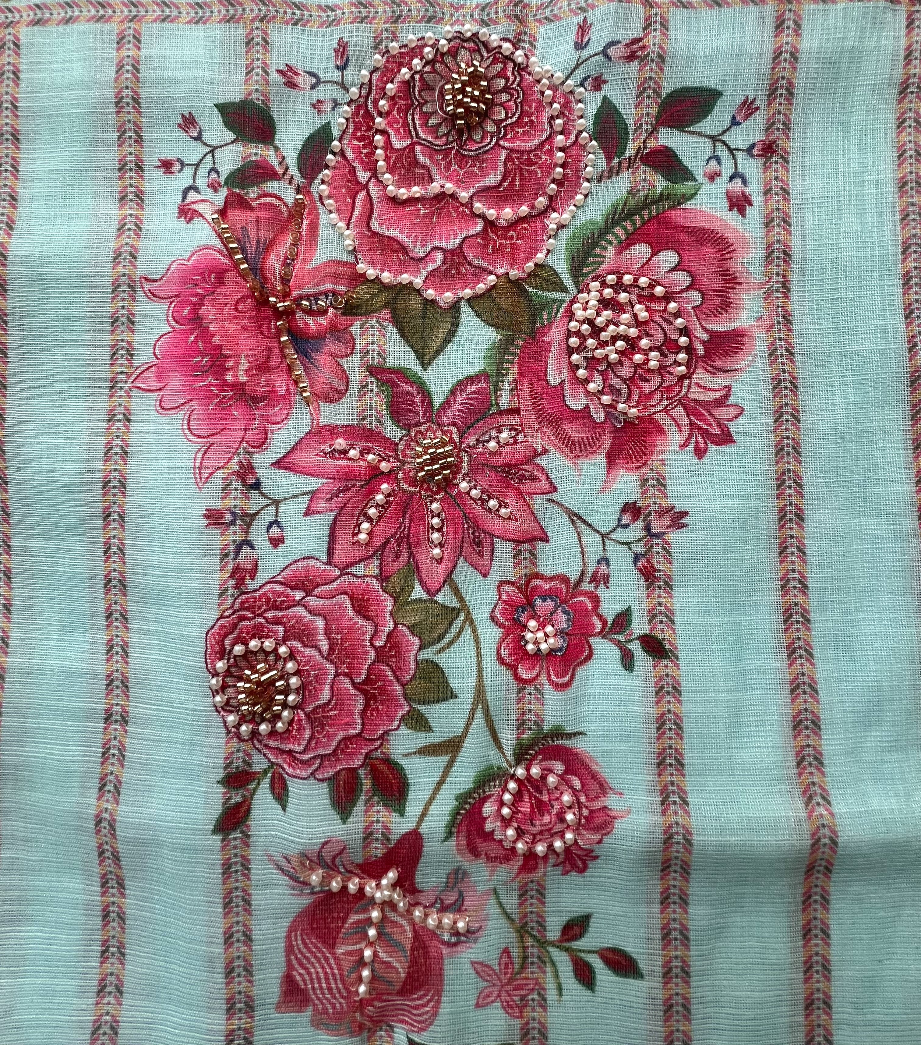 Linen Silk printed with pearl embellishment Suit