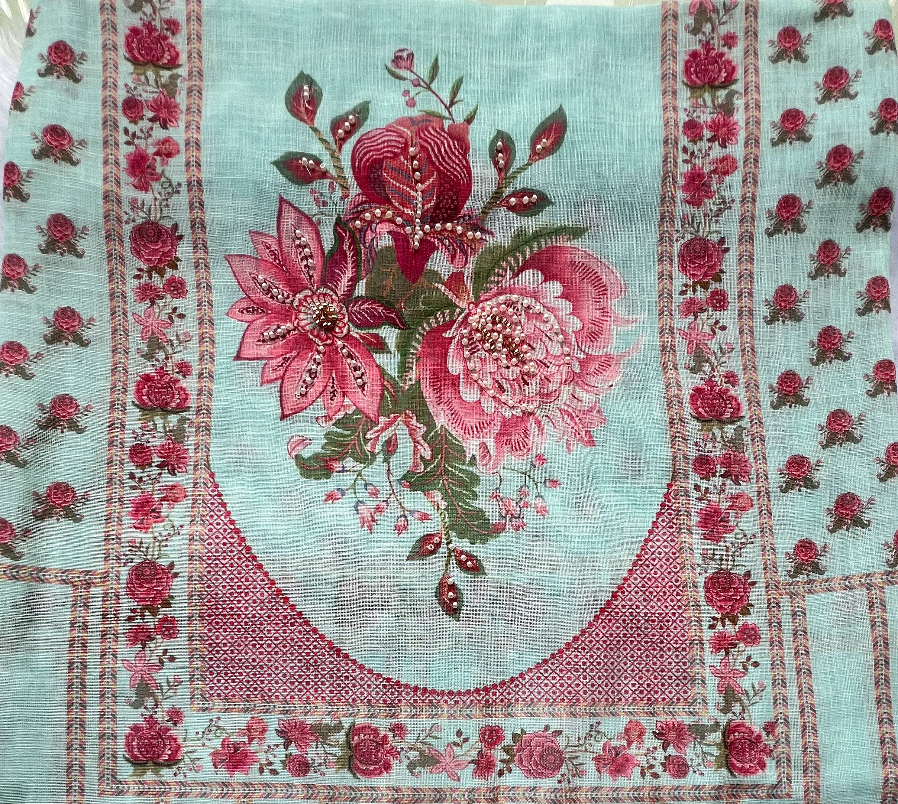 Linen Silk printed with pearl embellishment Suit