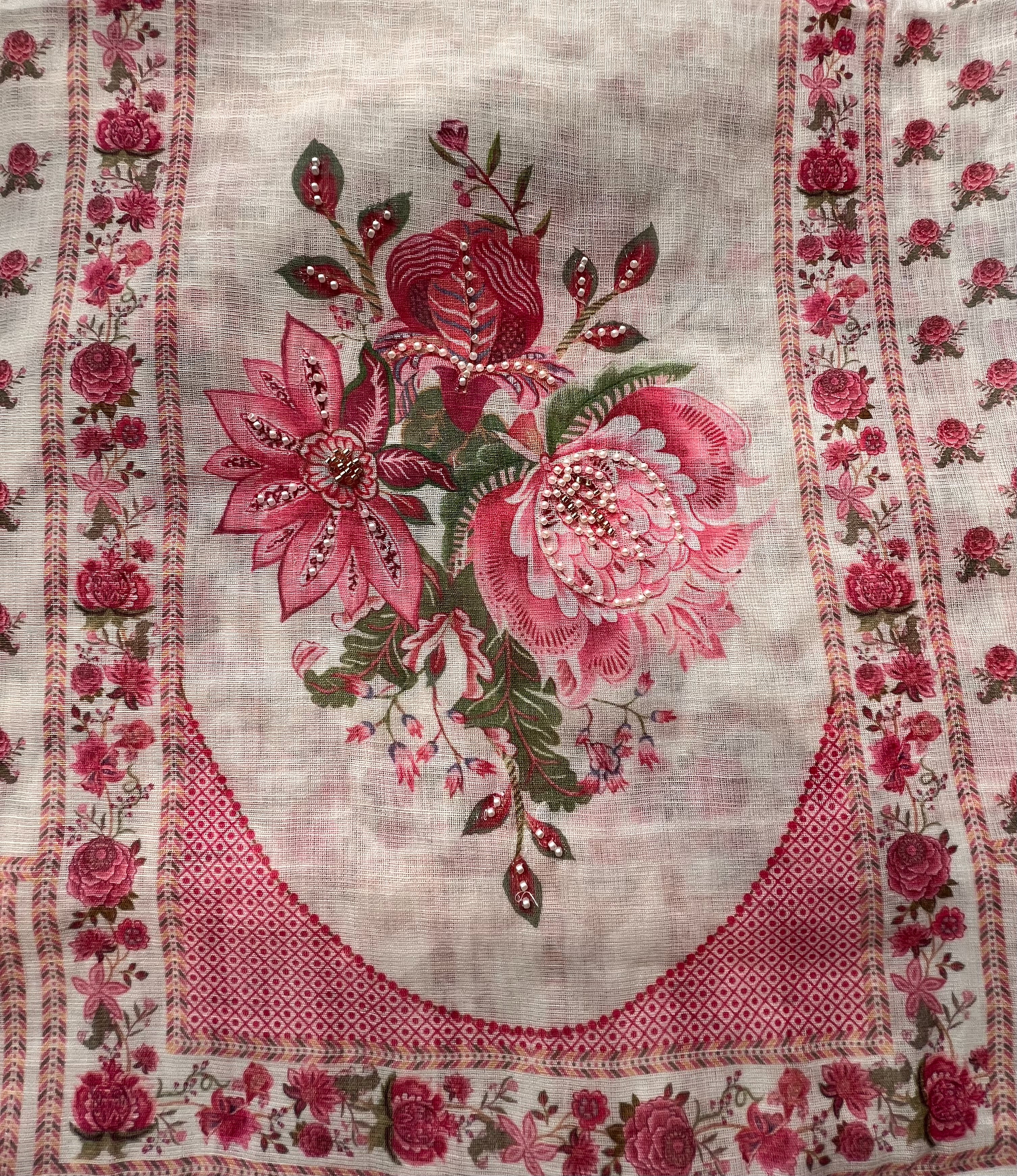 Linen Silk printed with pearl embellishment Suit
