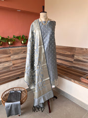 Banarsi Silk Floral Zari booty 3 piece suit set
