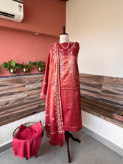 Banarsi tissue silk thread embroidery 3 piece suit set