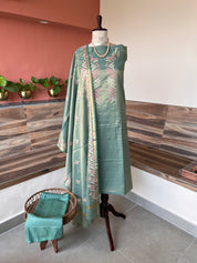 Banarsi tissue silk thread embroidery 3 piece suit set
