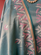 Banarsi tissue silk thread embroidery 3 piece suit set