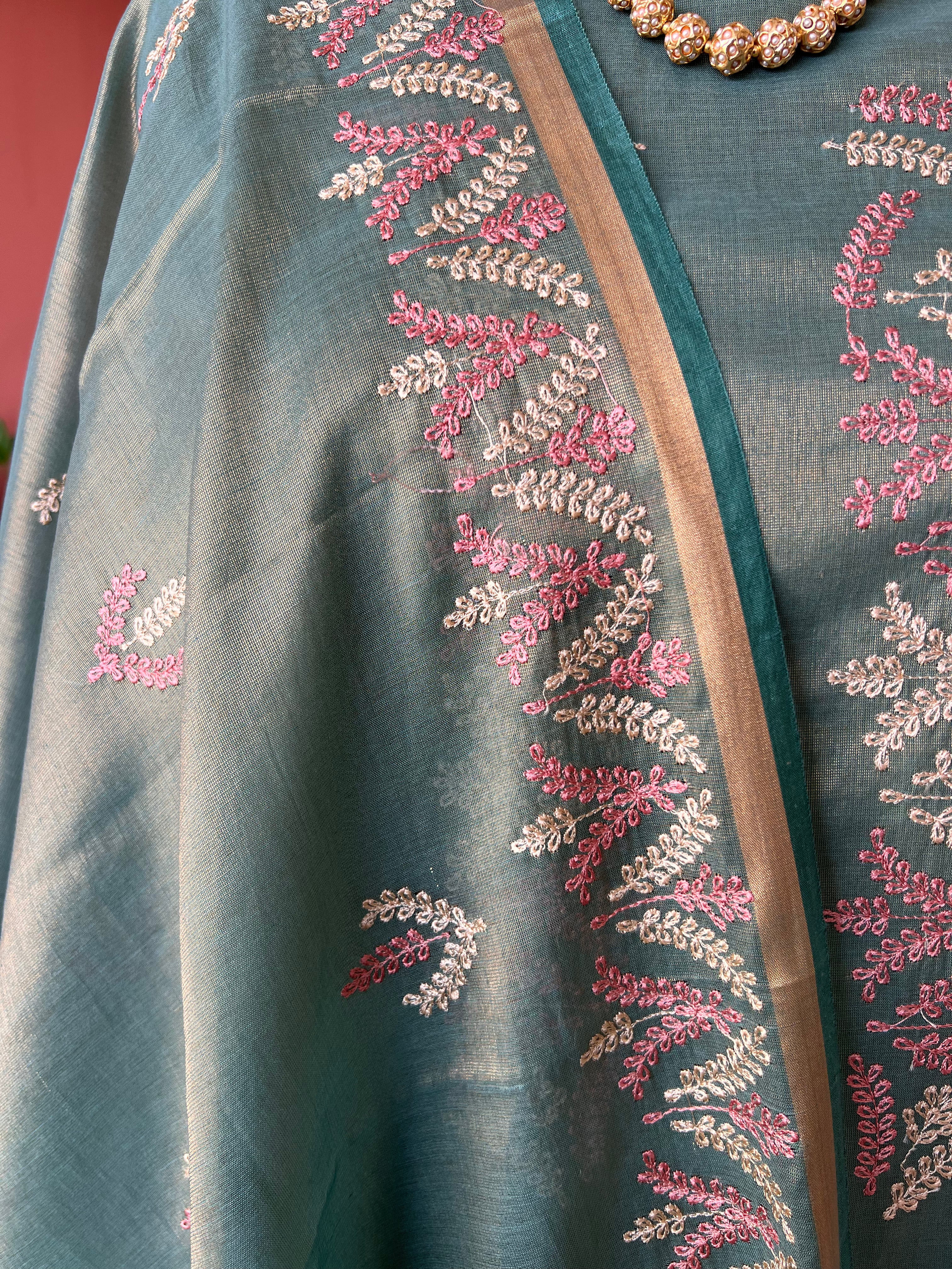 Banarsi tissue silk thread embroidery 3 piece suit set