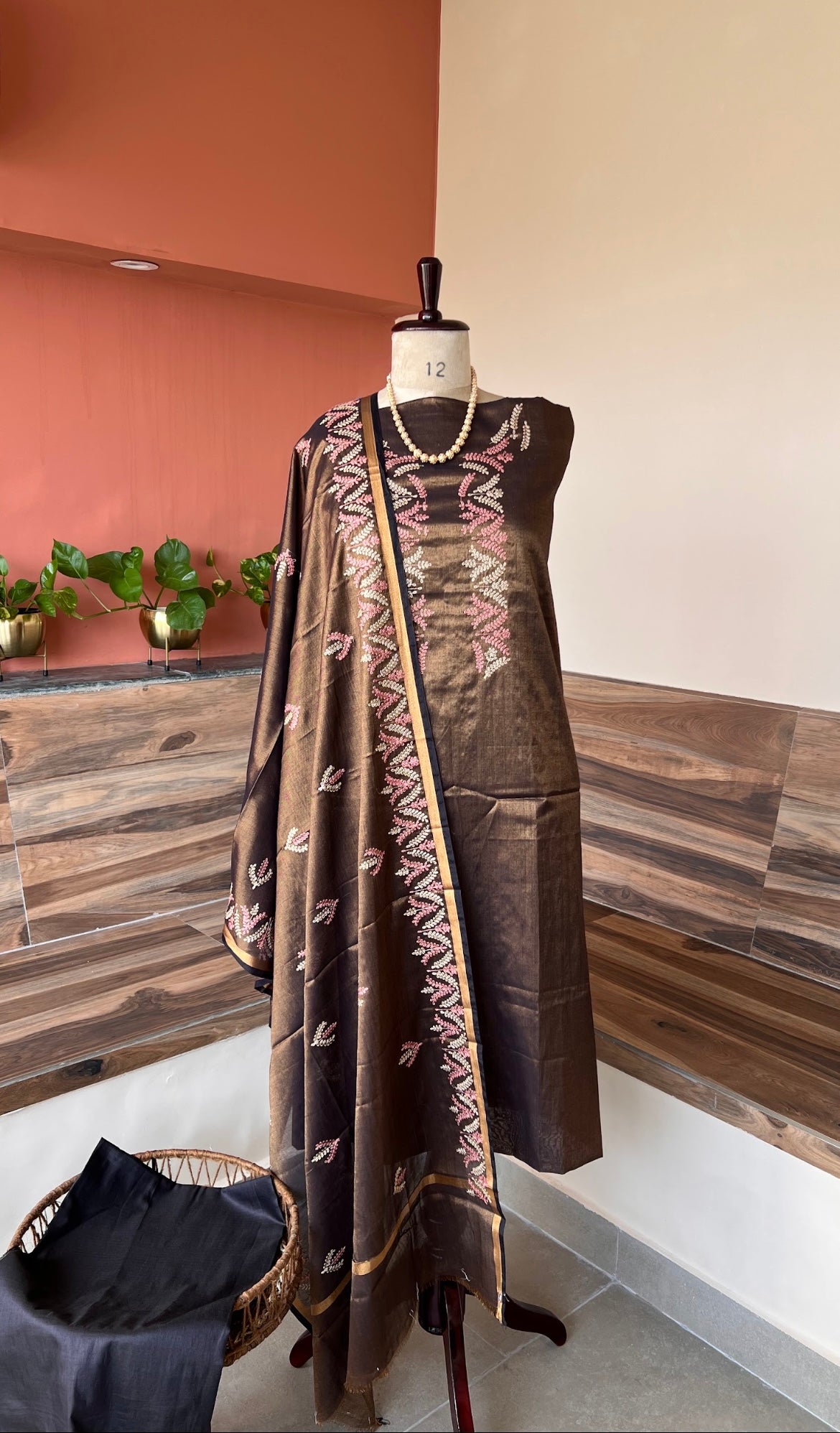 Banarsi tissue silk thread embroidery 3 piece suit set