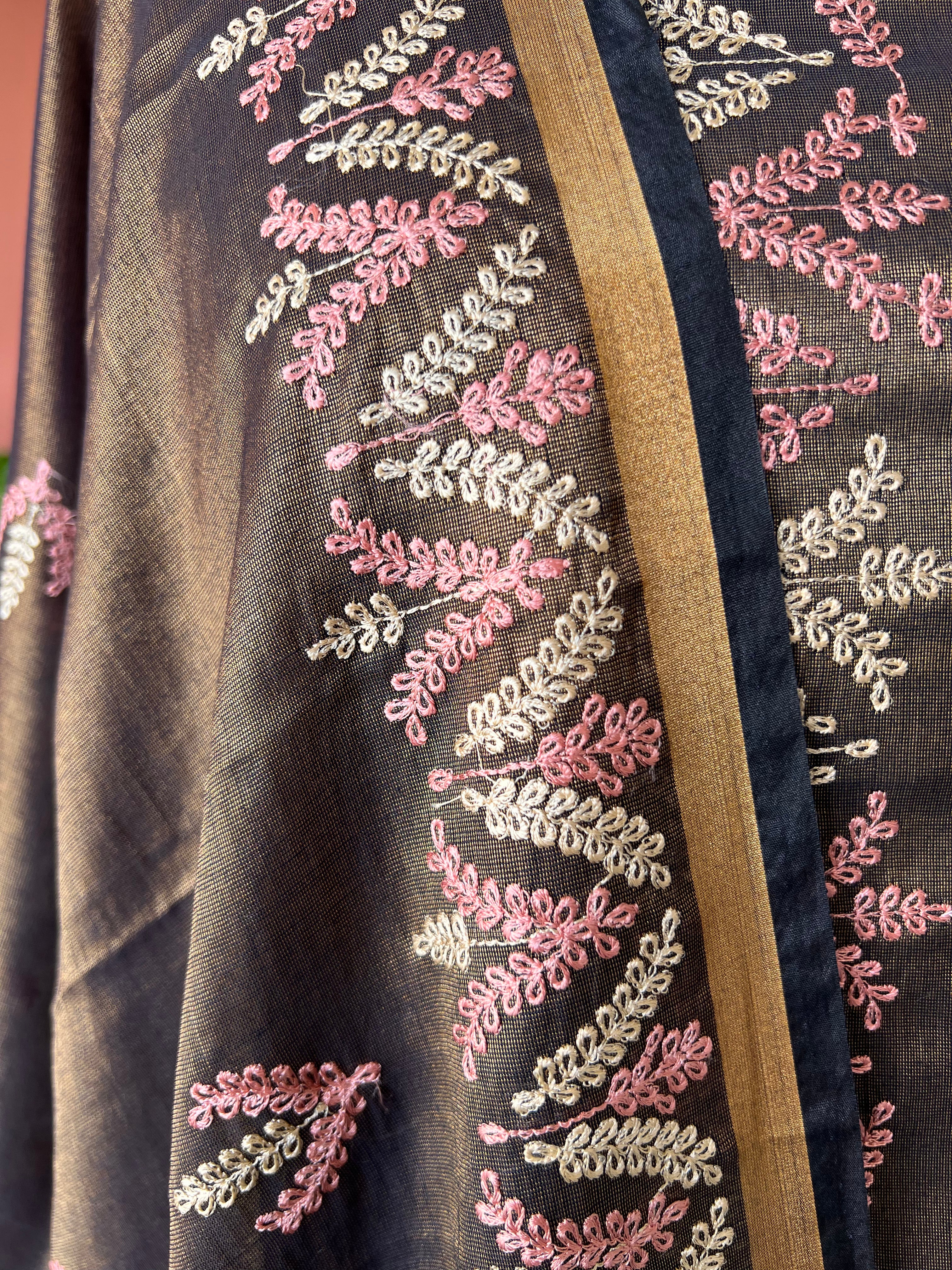 Banarsi tissue silk thread embroidery 3 piece suit set