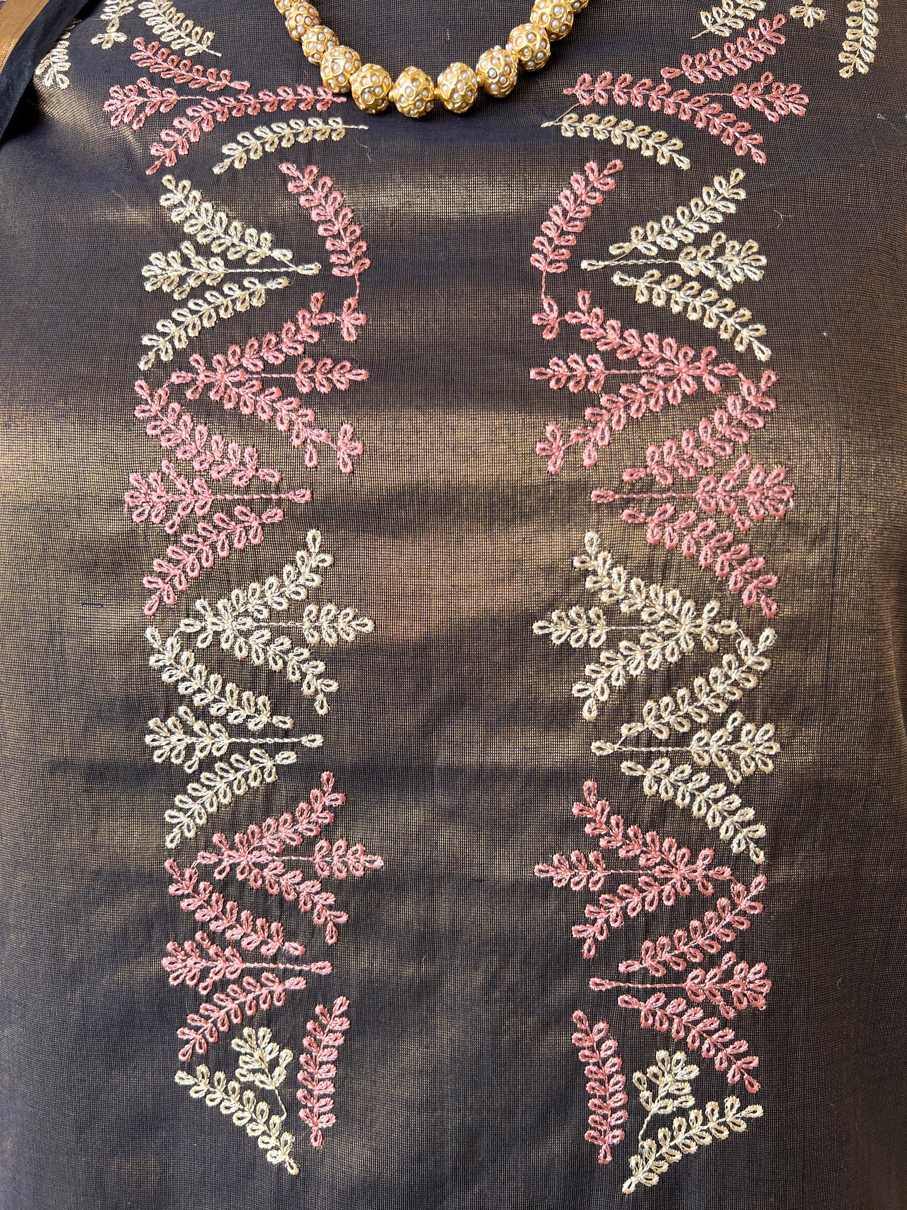 Banarsi tissue silk thread embroidery 3 piece suit set