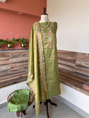 Banarsi tissue silk thread embroidery 3 piece suit set