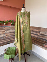 Banarsi tissue silk thread embroidery 3 piece suit set