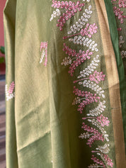 Banarsi tissue silk thread embroidery 3 piece suit set