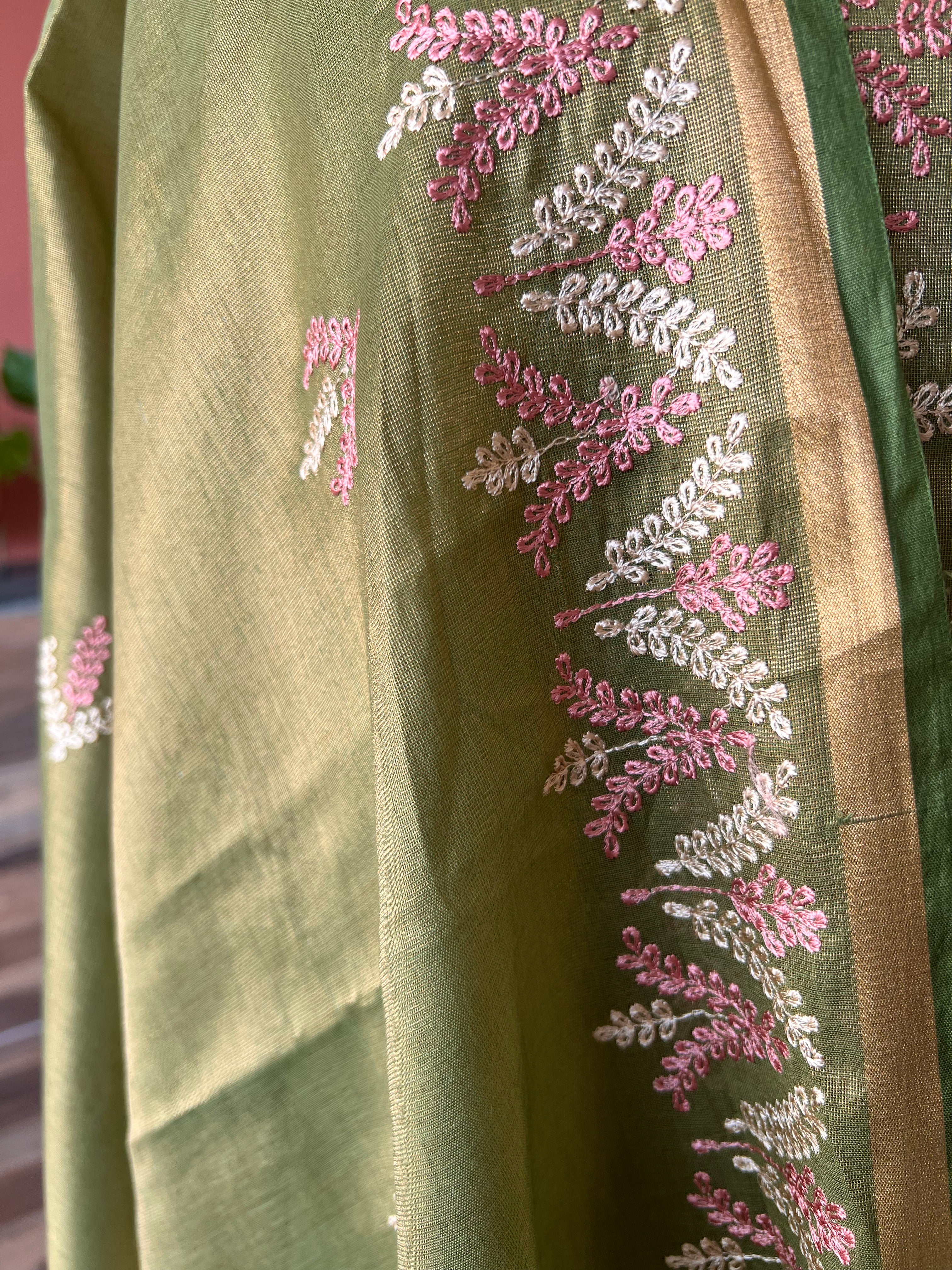 Banarsi tissue silk thread embroidery 3 piece suit set