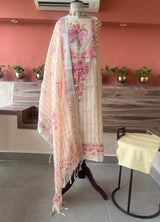 Lemon yellow Linen cotton silk floral 3 piece suit set