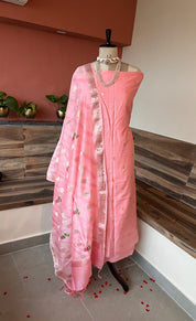 Chanderi zari booti  handpainted tulip 3 piece suit set