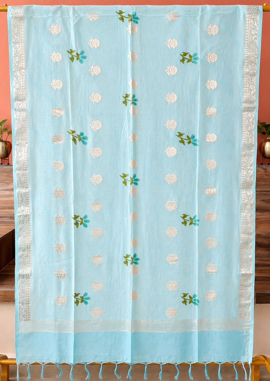 Chanderi zari booti  handpainted tulip 3 piece suit set