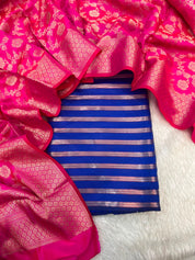 Banarsi Silk woven zari stripe 3 piece suit set