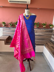 Banarsi Silk woven zari stripe 3 piece suit set