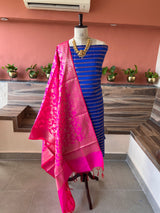 Banarsi Silk woven zari stripe 3 piece suit set