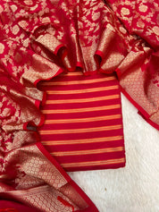 Banarsi Silk woven zari stripe 3 piece suit set