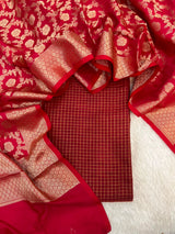 Banarsi Silk woven zari stripe 3 piece suit set