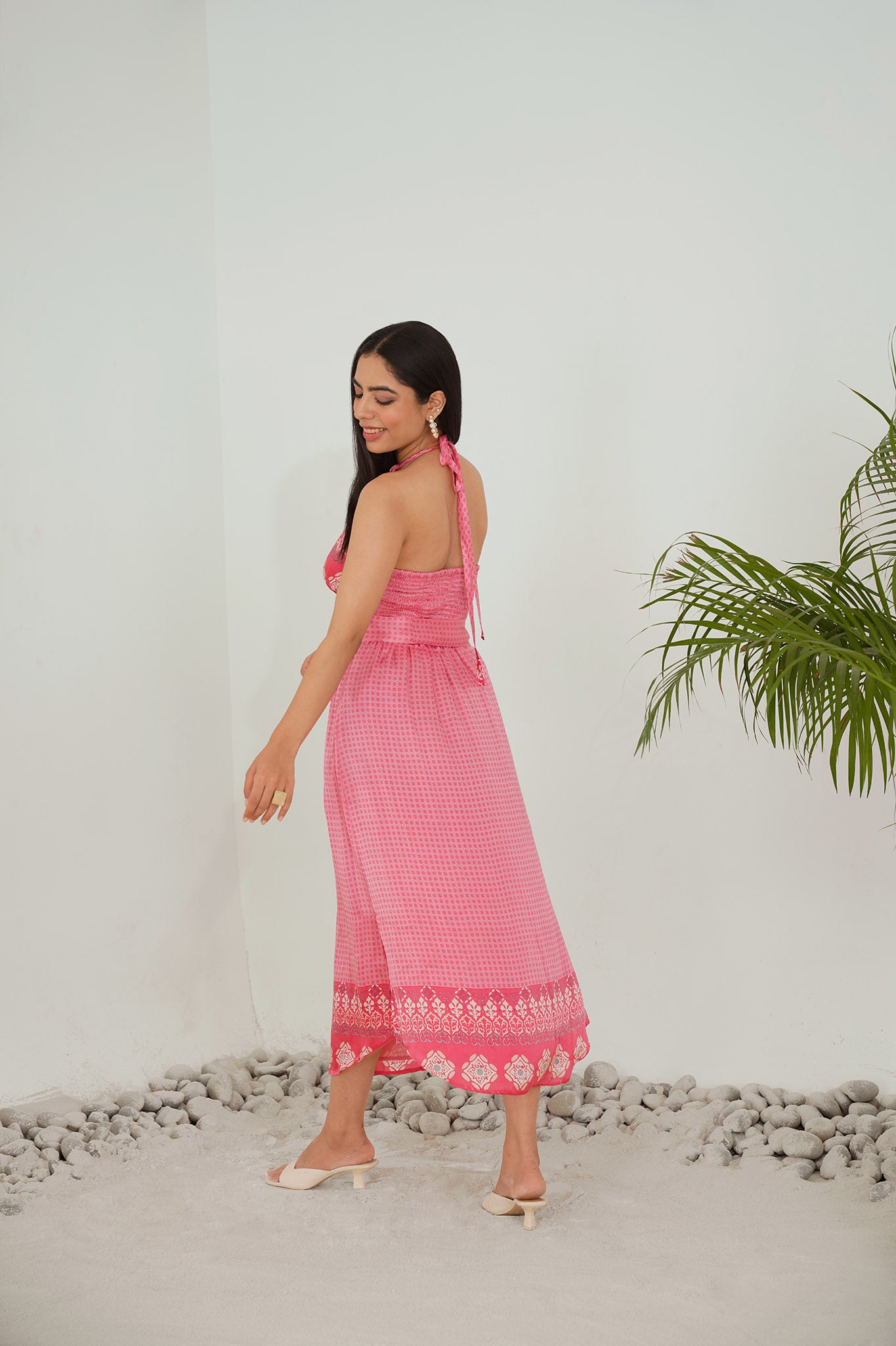 Luna Pink Silk Halter Dress