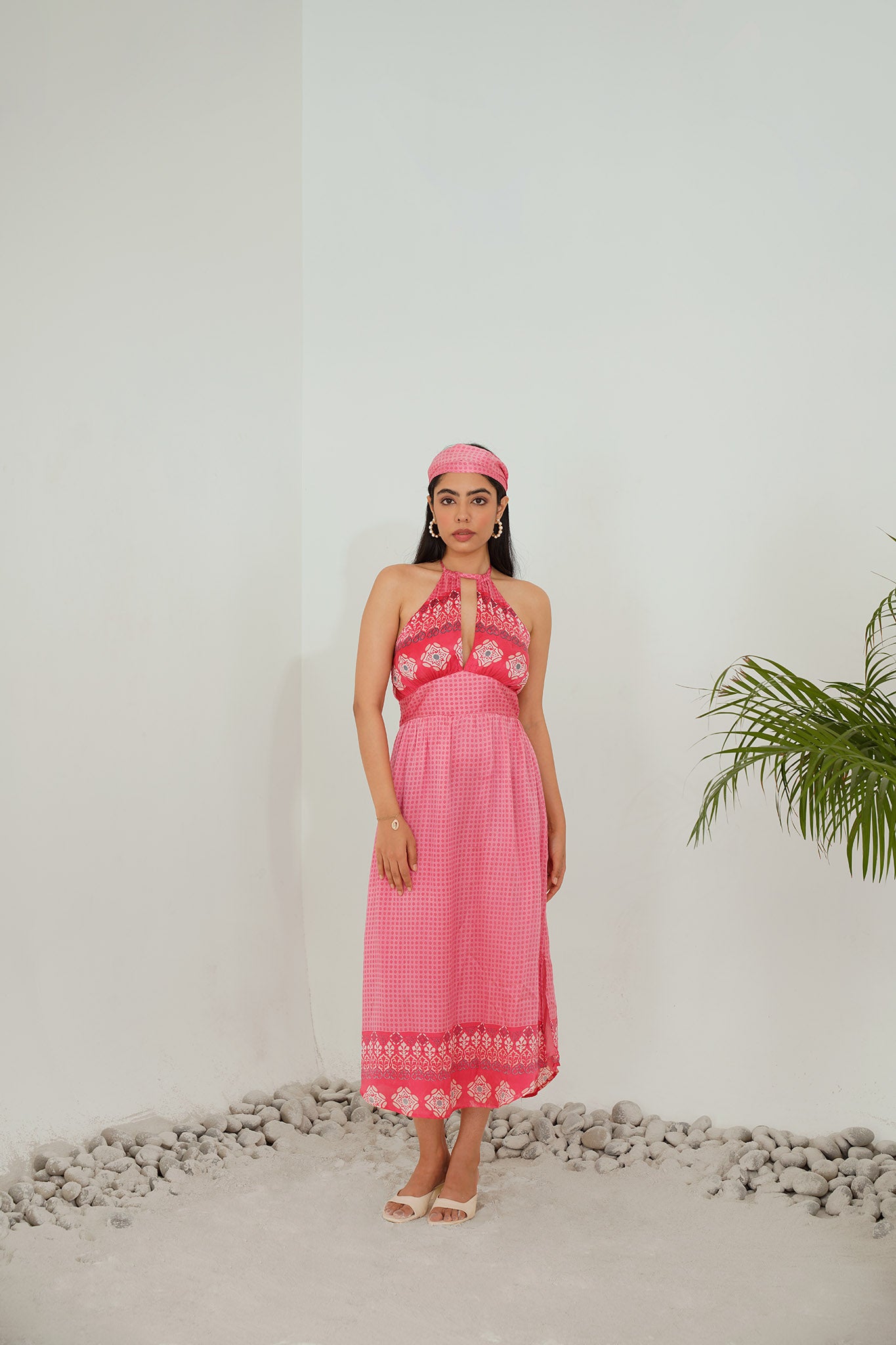 Luna Pink Silk Halter Dress