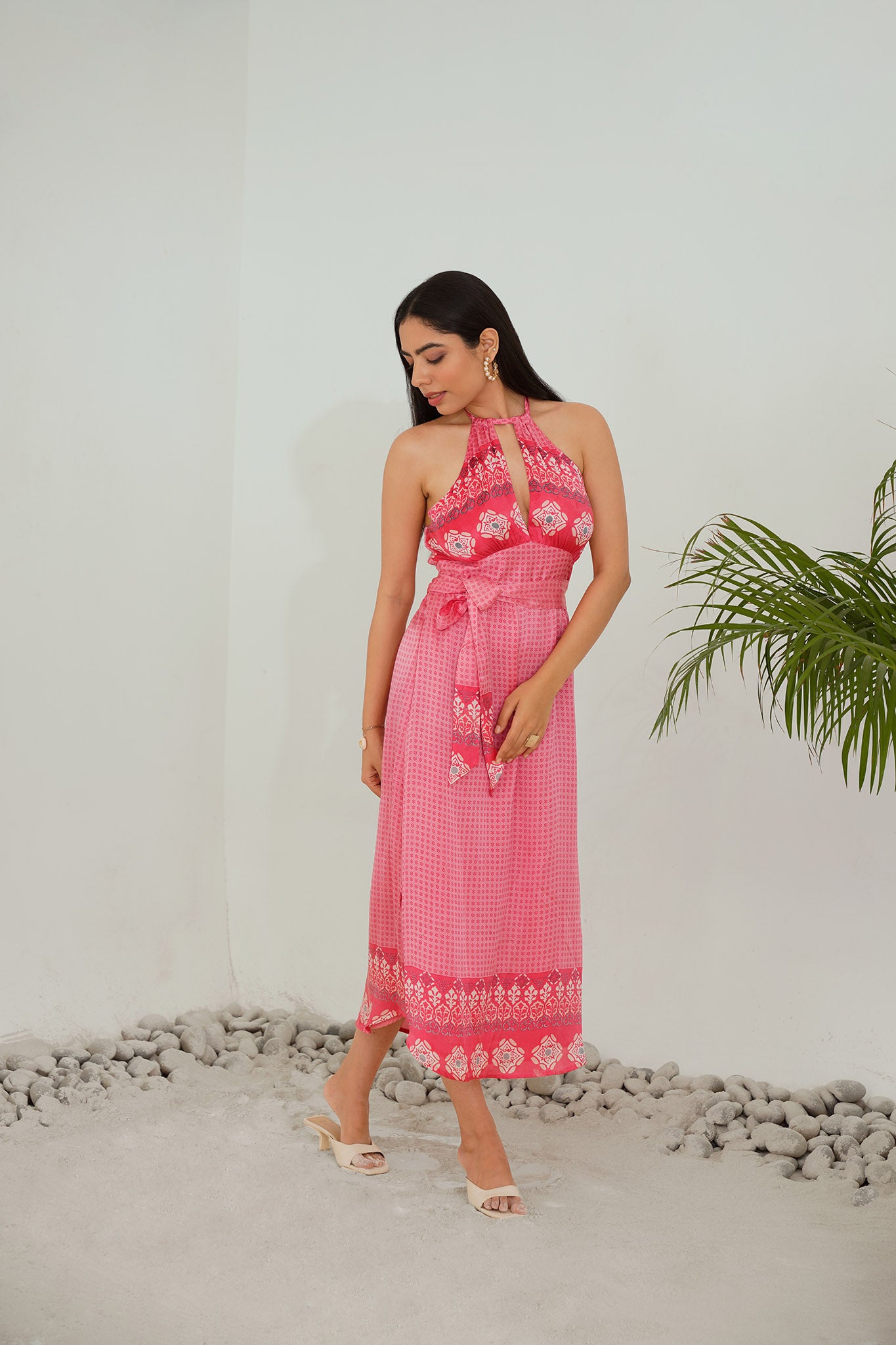 Luna Pink Silk Halter Dress