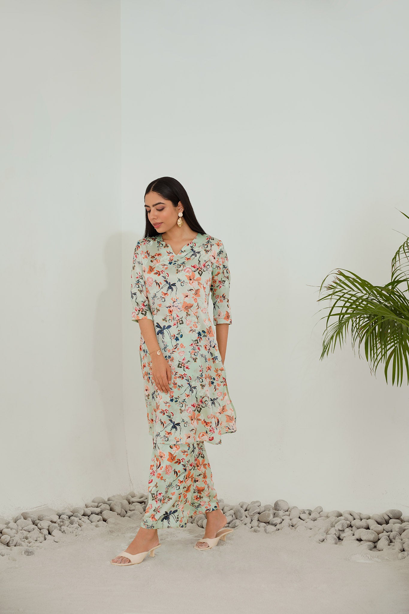 Lana Green Short Silk Kurta Set