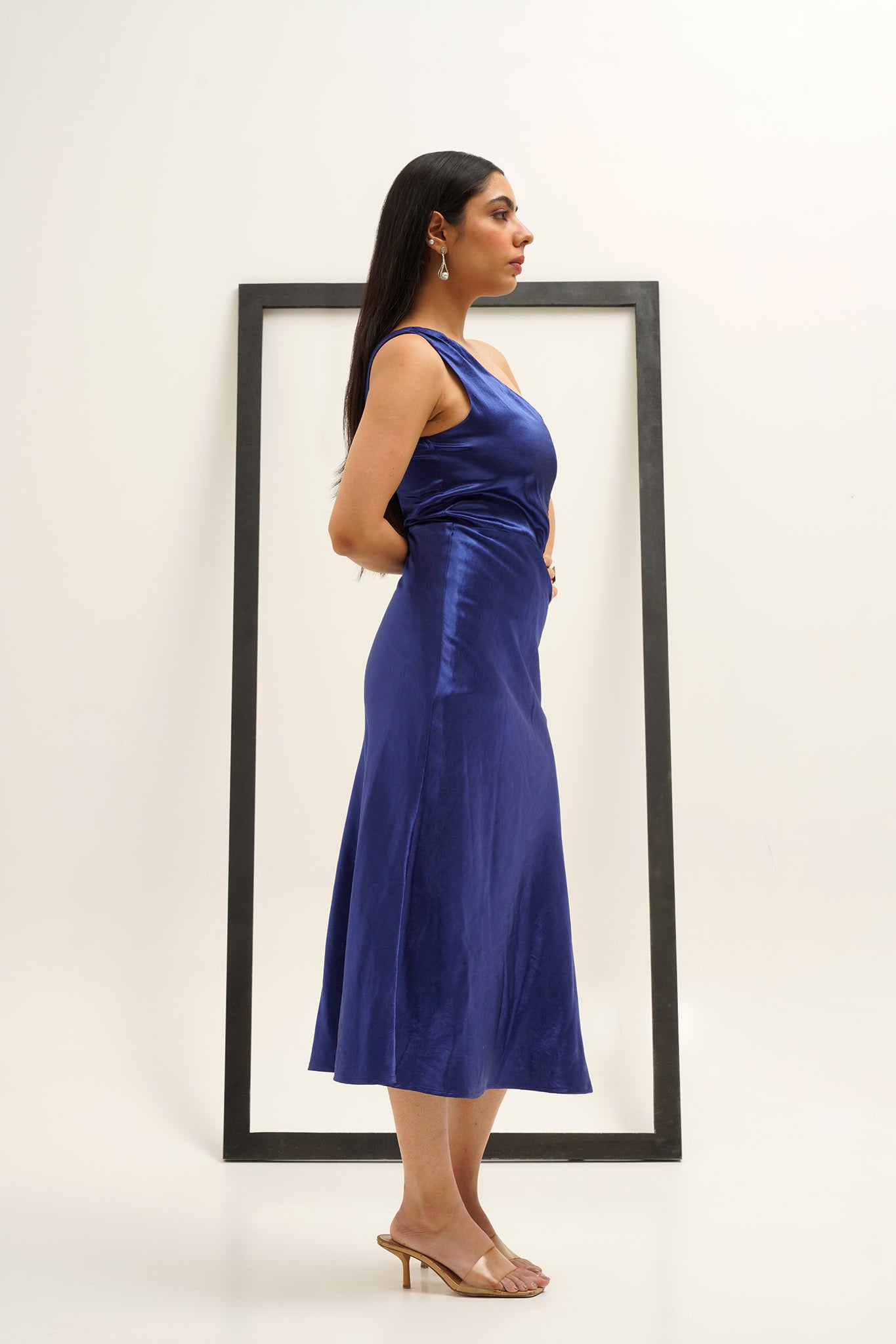 Gaji Silk Navy Blue One Shoulder Dress