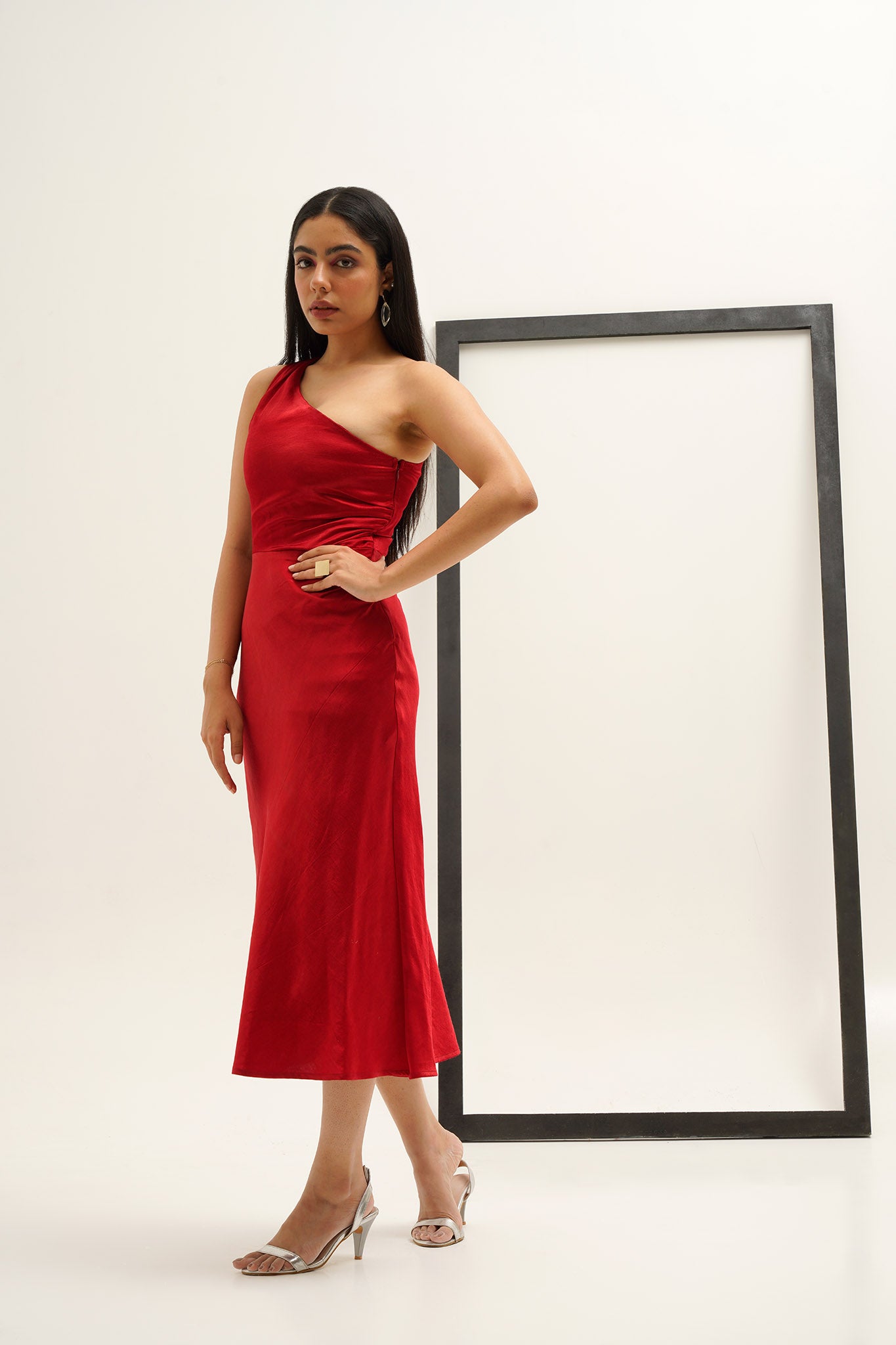 Gaji Silk Red One Shoulder Dress