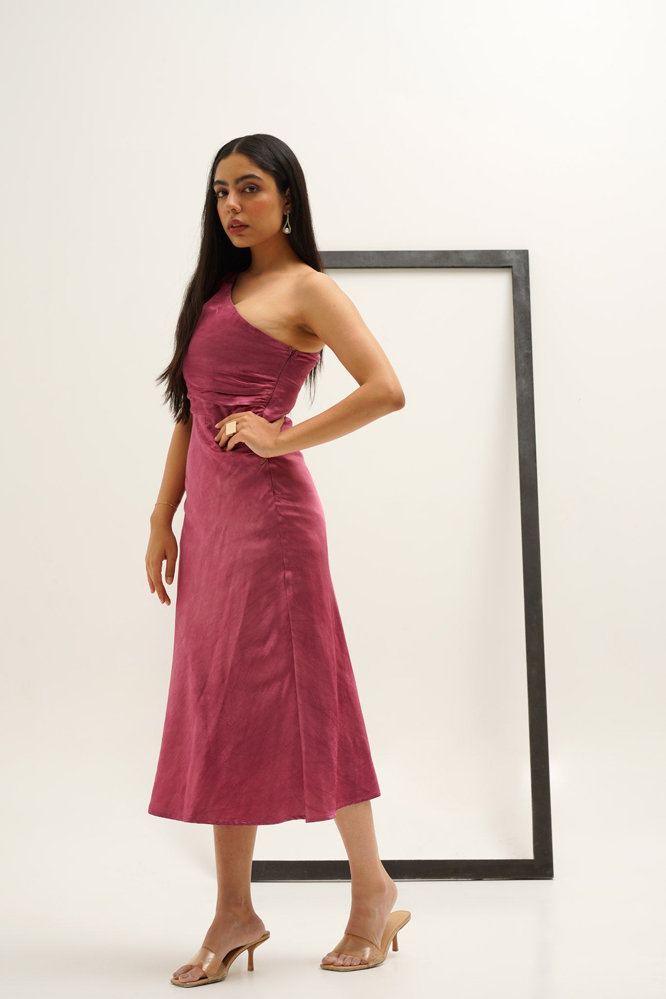 Gaji Silk Onion Pink One Shoulder Dress