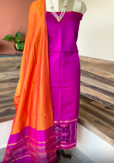 Linen Silk printed with pearl embellishment
