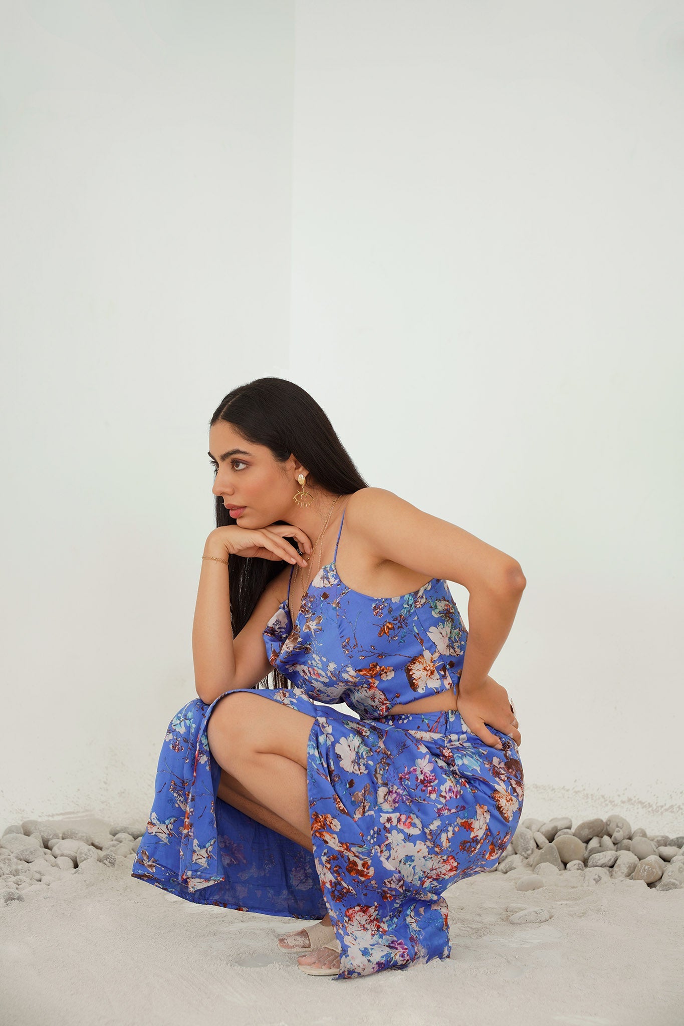 Wildflower Blue Silk Skirt Set