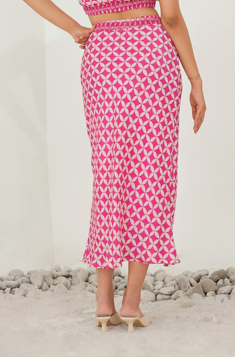 Geometric Pink Silk Skirt