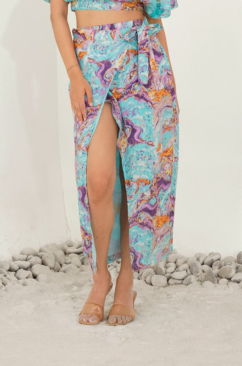 Marble Silk Wrap Skirt