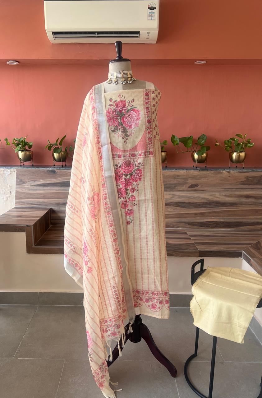 Linen Silk printed with pearl embellishment Suit