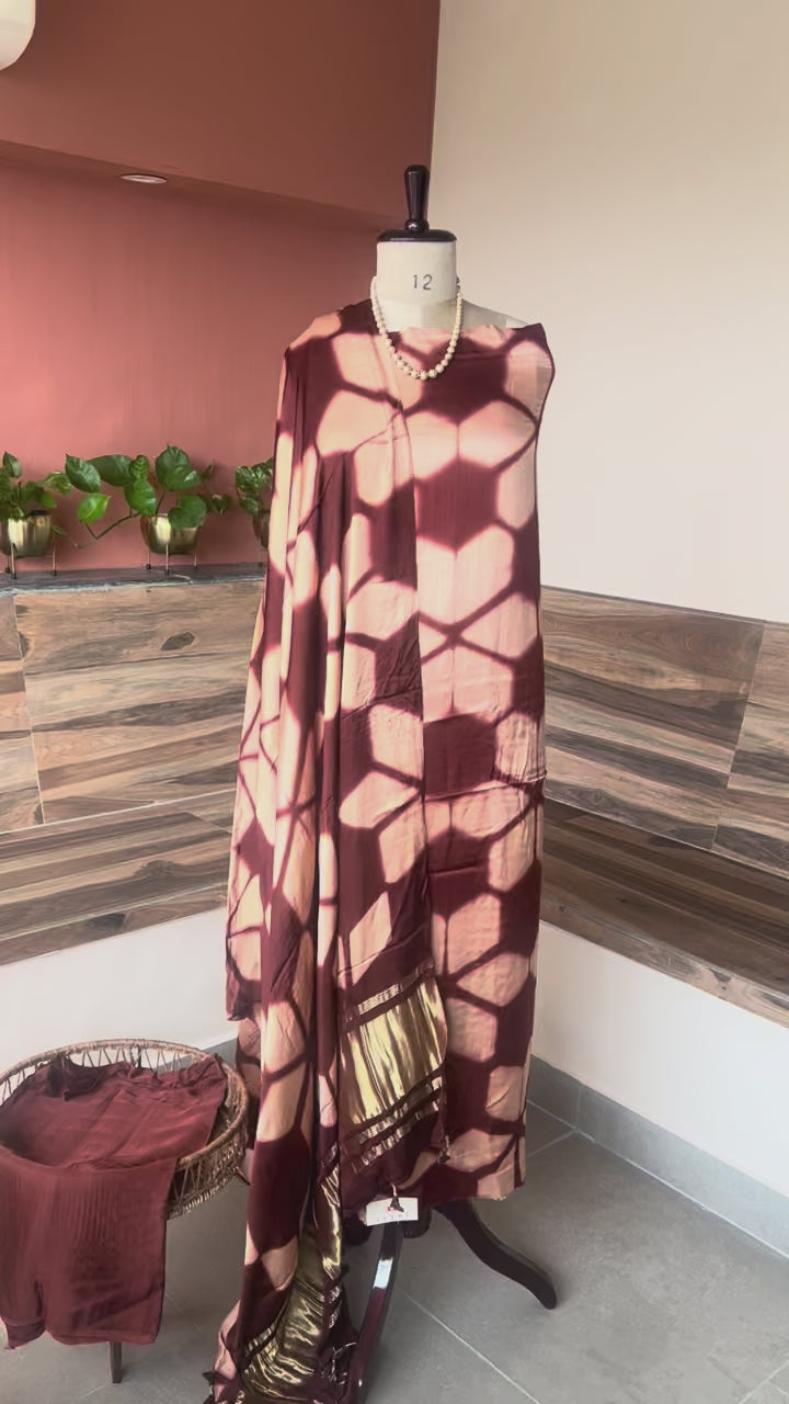Rust Modal Silk Clamp dyed 3 piecesuit set