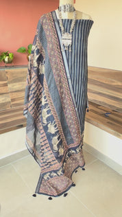 Indigo Blue Linen silk ajrak handwoven ajrak elephant suit set