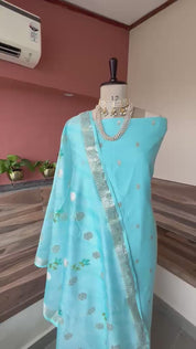 Banarasi Chanderi Silk Zari Weaved Booti Suit Set