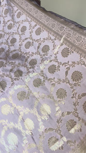 Dusty Mauve Banarsi Silk Floral Zari booty 3 piece suit set