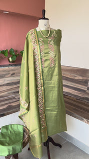 Banarsi tissue silk thread embroidery 3 piece suit set