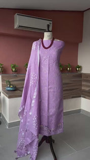 Pure Linen Chikankari Embroidered Suit Set