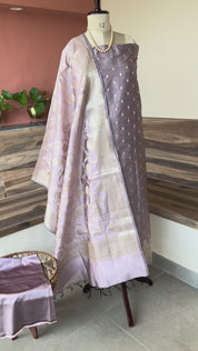 Banarsi Silk Floral Zari booty 3 piece suit set