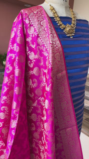 Banarsi Silk woven zari stripe 3 piece suit set
