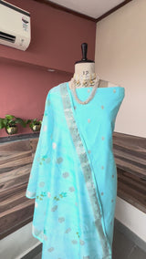 Chanderi zari booti  handpainted tulip 3 piece suit set