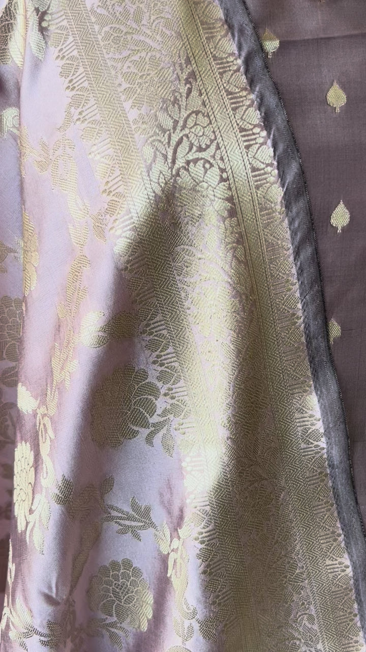 Banarsi Silk Floral Zari booty 3 piece suit set