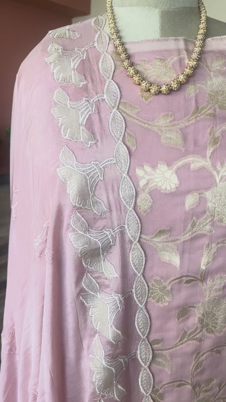 Banarsi khaddi georgette chinon applique suit set