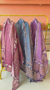 Purple Linen silk ajrak handwoven ajrak elephant suit set