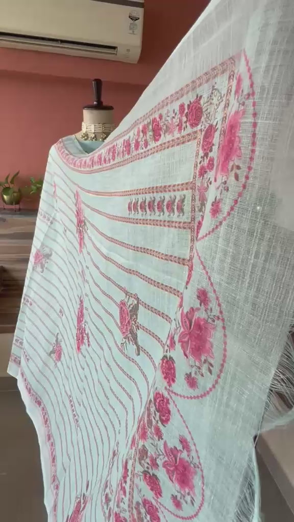 Linen Silk printed with pearl embellishment Suit