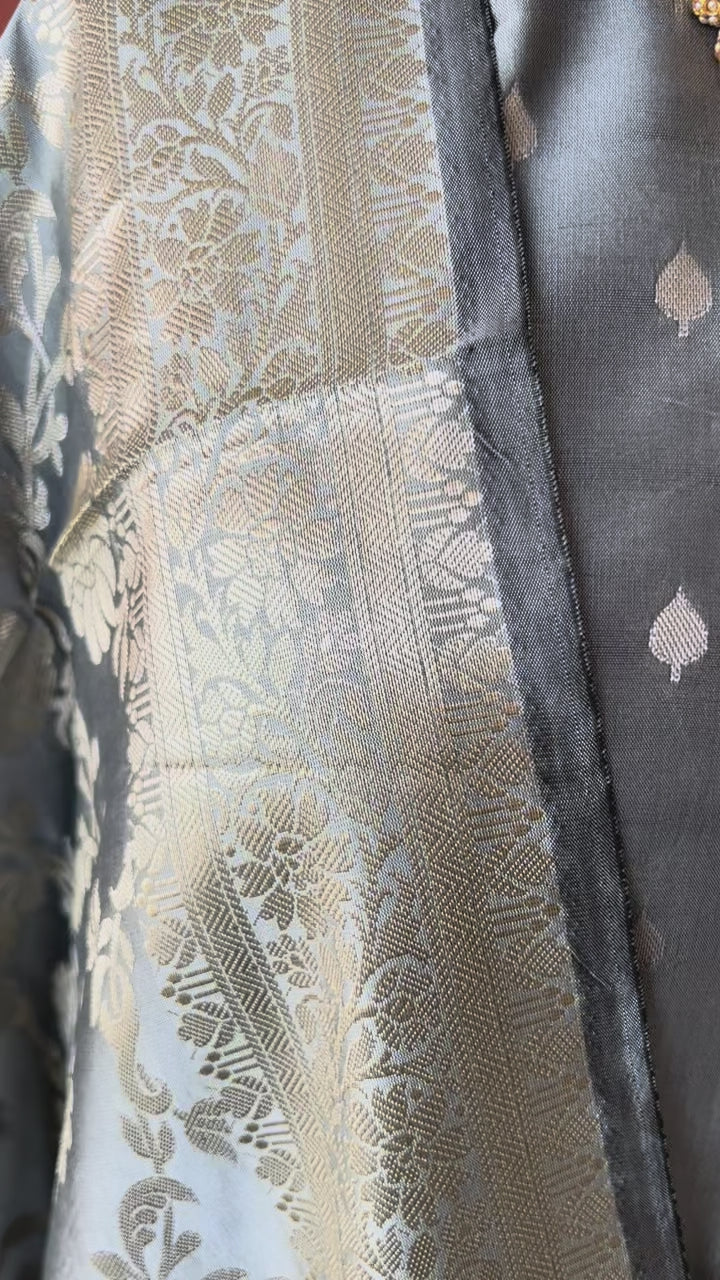 Banarsi Silk Floral Zari booty 3 piece suit set